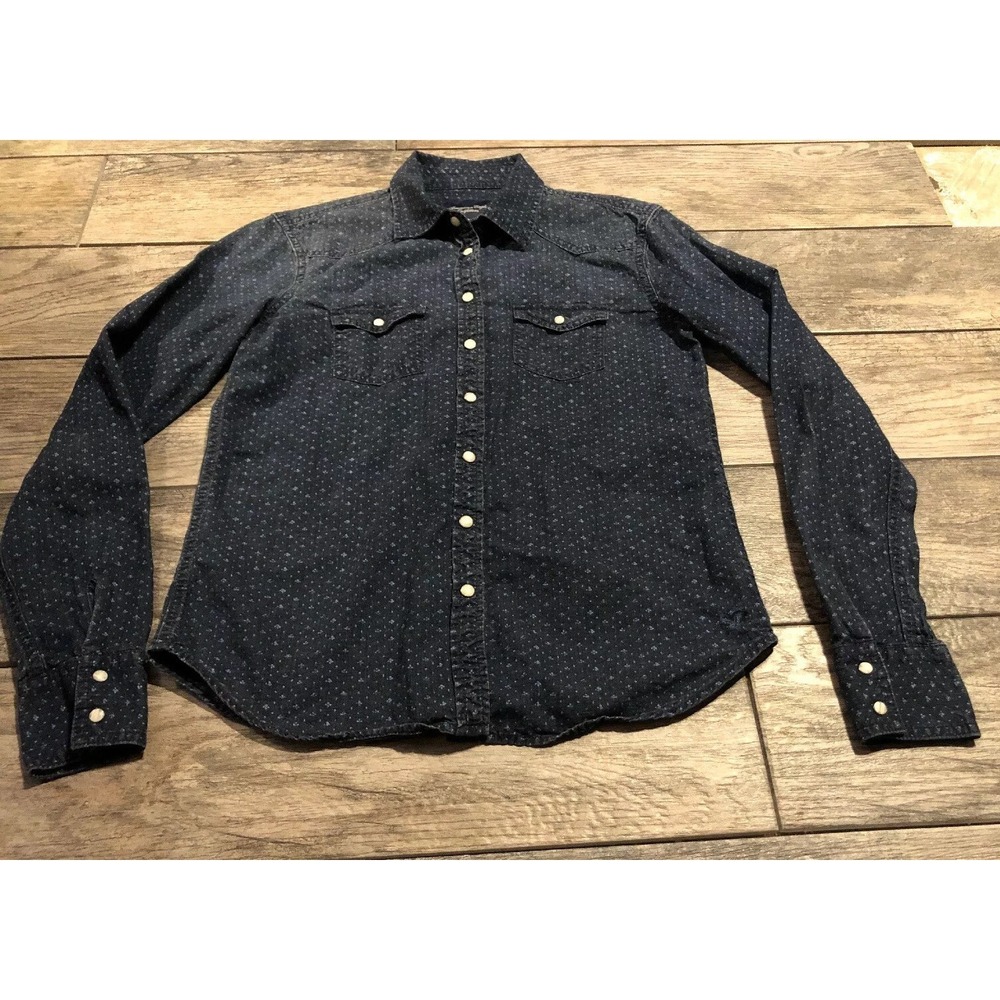 American Eagle Womens Blue Cotton snap button Long Sleeve shirt Sz small